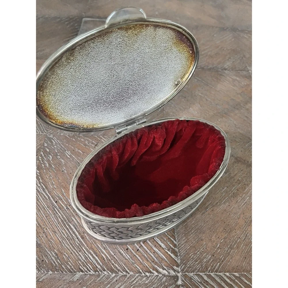 Vtg Godinger Silver Metal Basket Weave Hinge Lidded Trinket‎ Box Velvet Lining